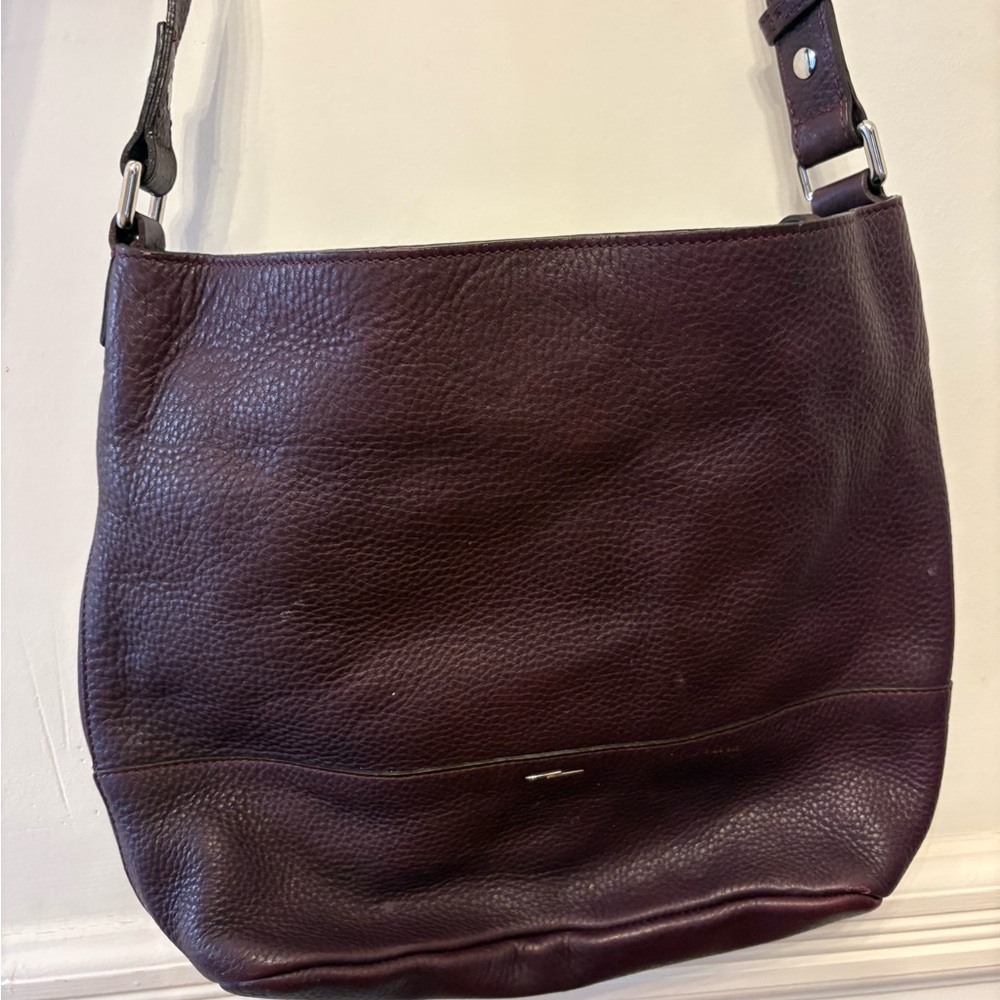 Deep Plum Pebbled Leather Shoulder crossbody Bag — Adjustable Strap,